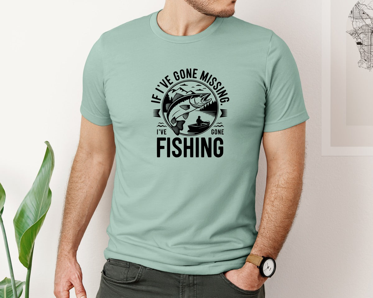 brand:Bella Canvas|color:Dusty Blue|If Ive Gone Missing Ive Gone Fishing T Graphic T-Shirt