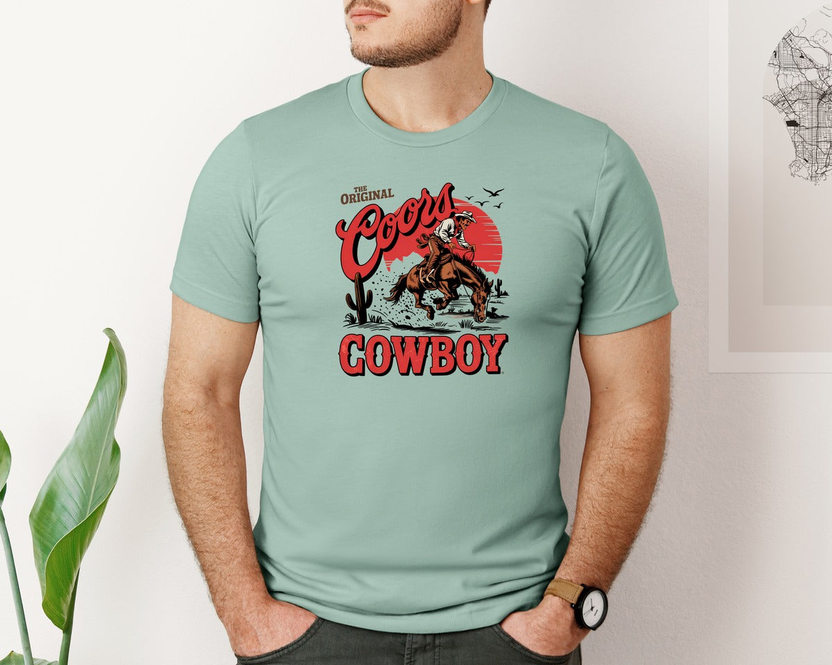 brand:Bella Canvas|color:Dusty Blue|The Original Coors Cowboy Western Graphic T-Shirt