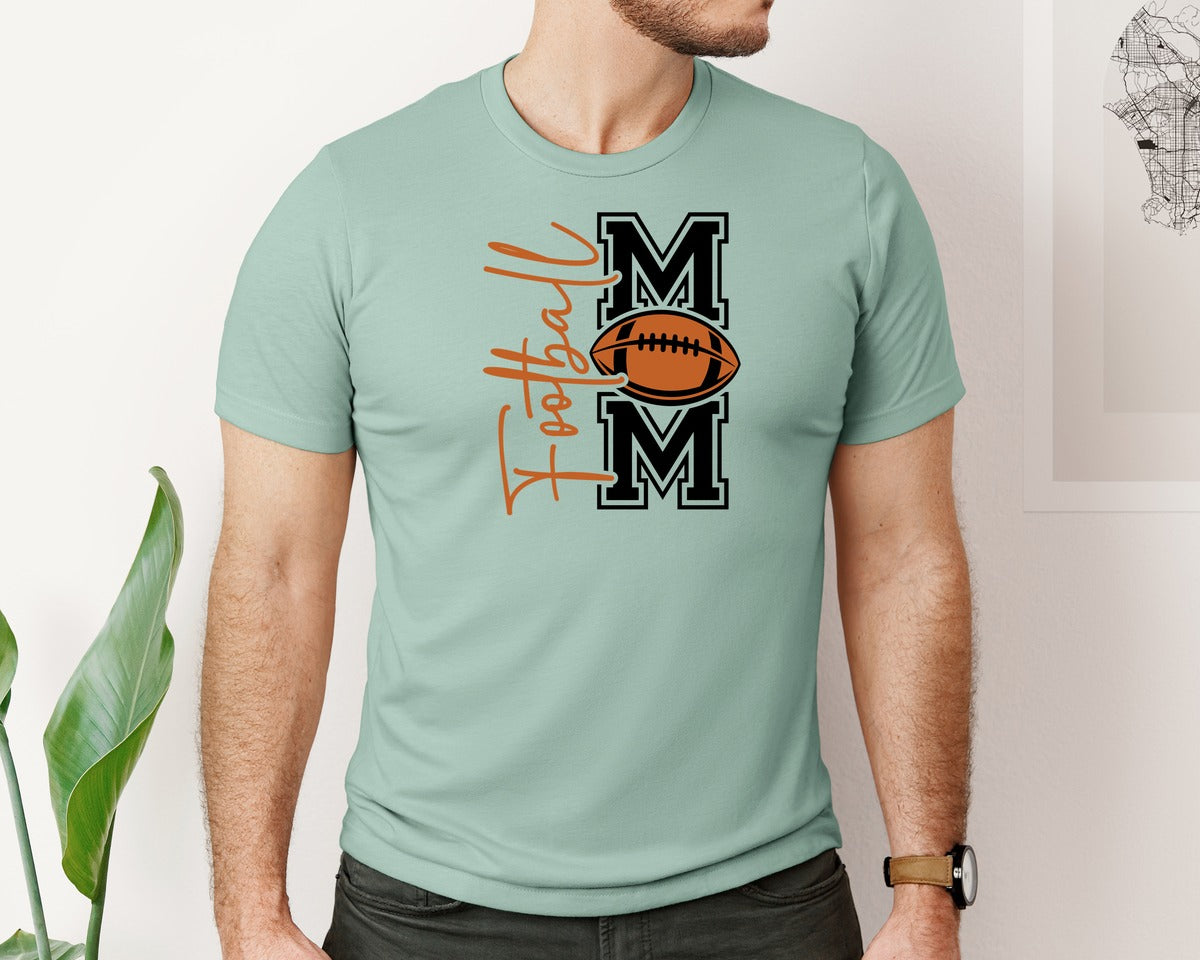 brand:Bella Canvas|color:Dusty Blue|Football Mom Front Back Shirt Graphic T-Shirt