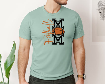 brand:Bella Canvas|color:Dusty Blue|Football Mom Front Back Shirt Graphic T-Shirt