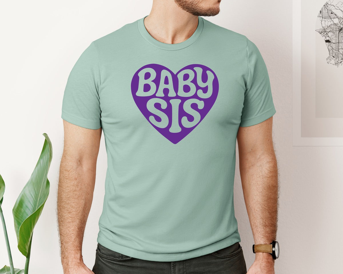 brand:Bella Canvas|color:Dusty Blue|Retro Baby Sis Baby Sis T Shirt Graphic T-Shirt