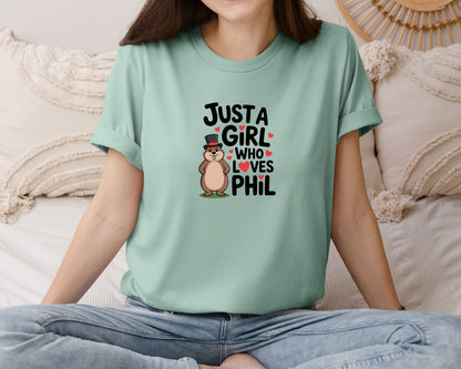 brand:Bella Canvas|color:Dusty Blue|Just A Girl Who Loves Phil Graphic T-Shirt