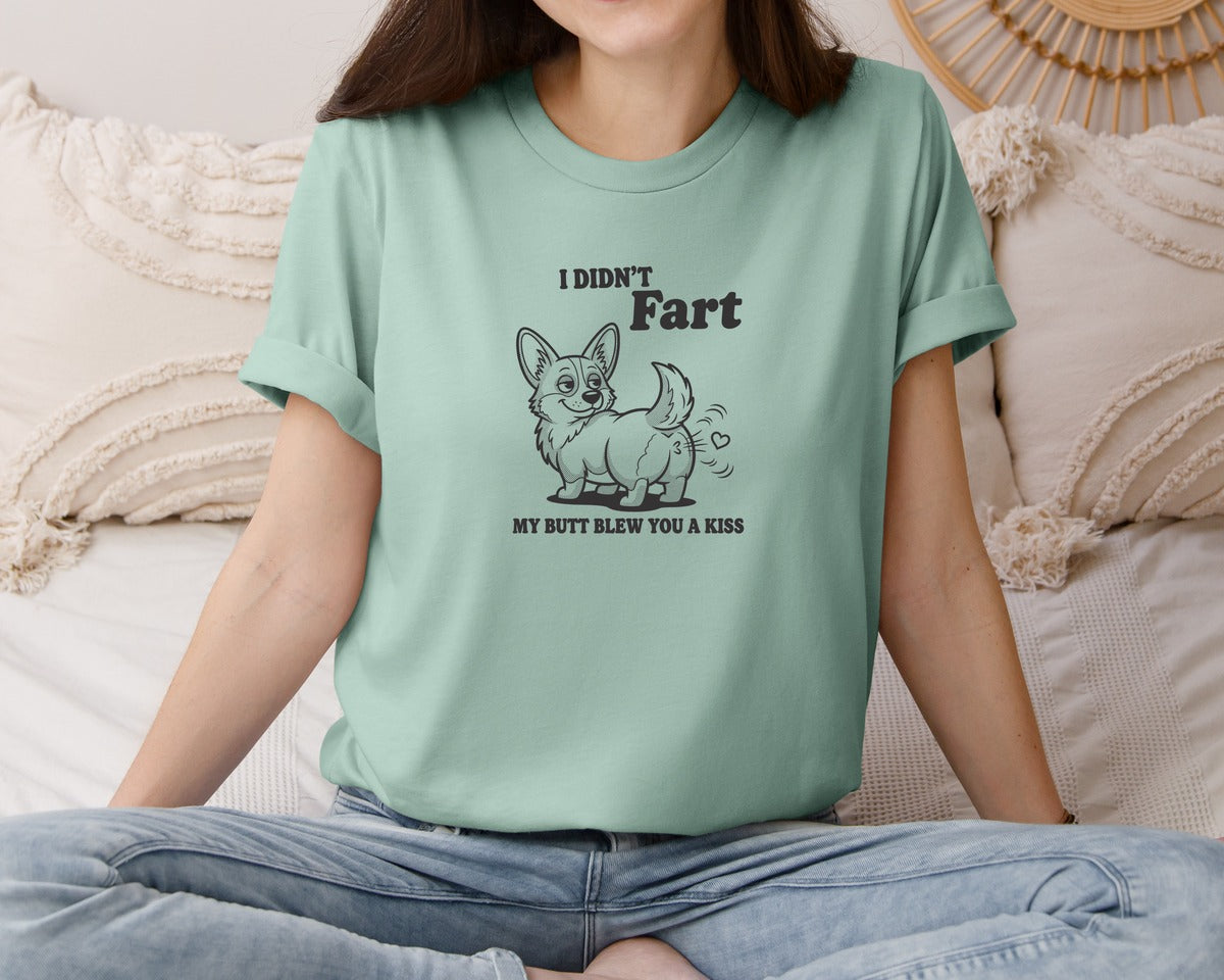 brand:Bella Canvas|color:Dusty Blue|Funny Corgi Sarcastic Dog Retro Graphic T-Shirt