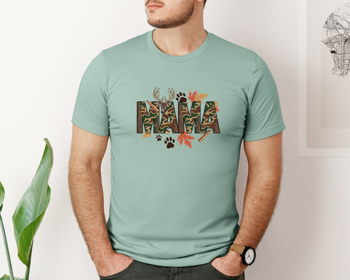 brand:Bella Canvas|color:Dusty Blue|Preppy Hunting Mama Camo Shirt 2 Graphic T-Shirt