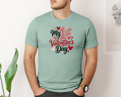 brand:Bella Canvas|color:Dusty Blue|Yarn Crochet 1St Valentines Day Graphic T-Shirt