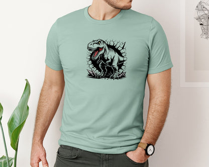 brand:Bella Canvas|color:Dusty Blue|Roaring T Rex Breakout T Shirt Graphic T-Shirt