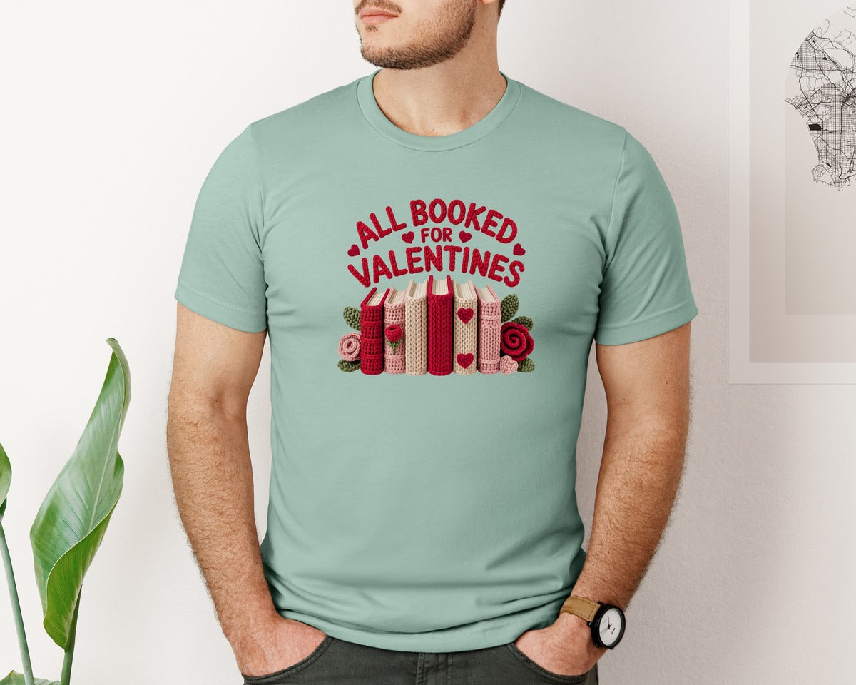 brand:Bella Canvas|color:Dusty Blue|Embroidery Valentines Day Graphic T-Shirt