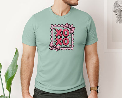 brand:Bella Canvas|color:Dusty Blue|Xoxo Valentine Preppy Valentine 2 Graphic T-Shirt