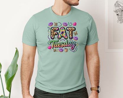 brand:Bella Canvas|color:Dusty Blue|Mardi Gras Fat Tuesday 3 Graphic T-Shirt