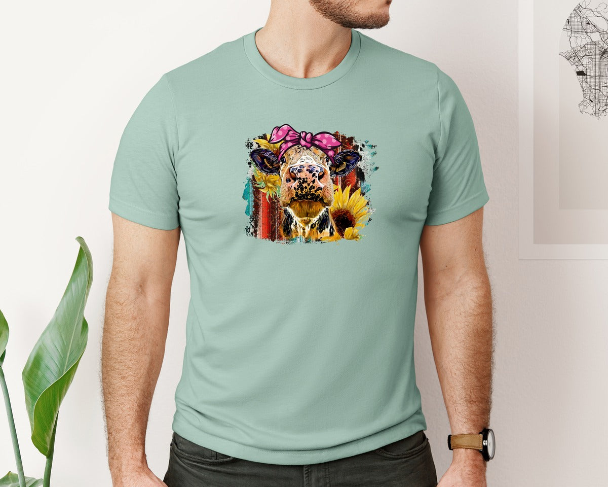 brand:Bella Canvas|color:Dusty Blue|Women Love Cow Cow 2 Graphic T-Shirt