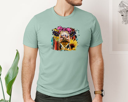 brand:Bella Canvas|color:Dusty Blue|Women Love Cow Cow 2 Graphic T-Shirt