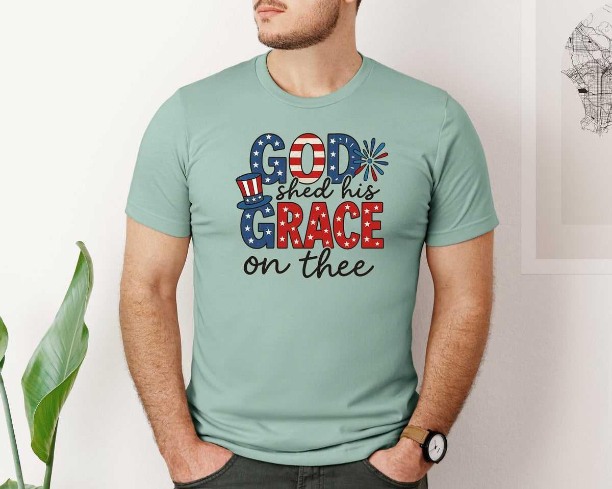 brand:Bella Canvas|color:Dusty Blue|4Th Of July America Hand Drawn God Graphic T-Shirt