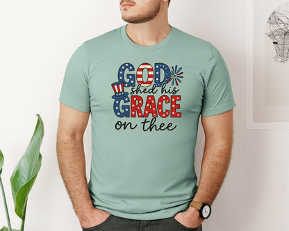 brand:Bella Canvas|color:Dusty Blue|4Th Of July America Hand Drawn God Graphic T-Shirt