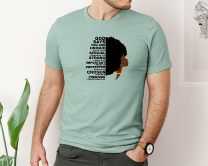 brand:Bella Canvas|color:Dusty Blue|God Say Black History Month Graphic T-Shirt