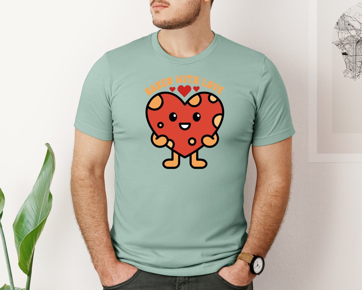 brand:Bella Canvas|color:Dusty Blue|Baked With Love Cute Heart Cartoon Graphic T-Shirt