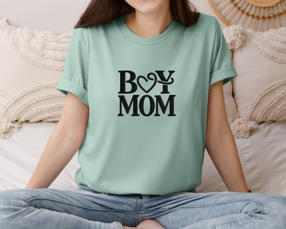 brand:Bella Canvas|color:Dusty Blue|Boy Mom Infinity Heart Design 3 Graphic T-Shirt