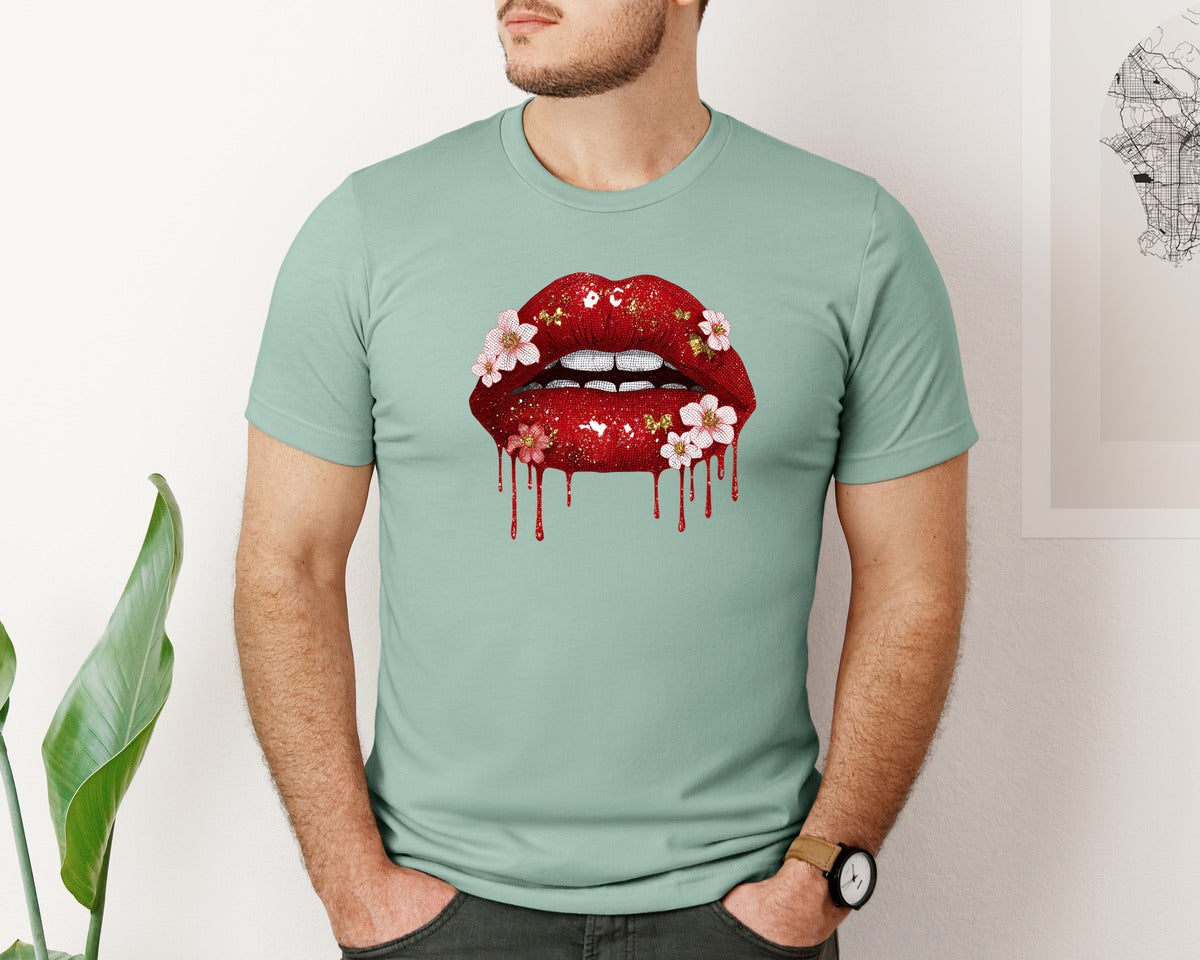brand:Bella Canvas|color:Dusty Blue|Halloween Lips 5 Graphic T-Shirt
