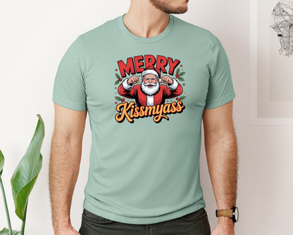brand:Bella Canvas|color:Dusty Blue|Sarcastic Santa Retro Xmas Graphic T-Shirt