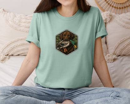 brand:Bella Canvas|color:Dusty Blue|Camo Hunting Dog With Duck Graphic T-Shirt