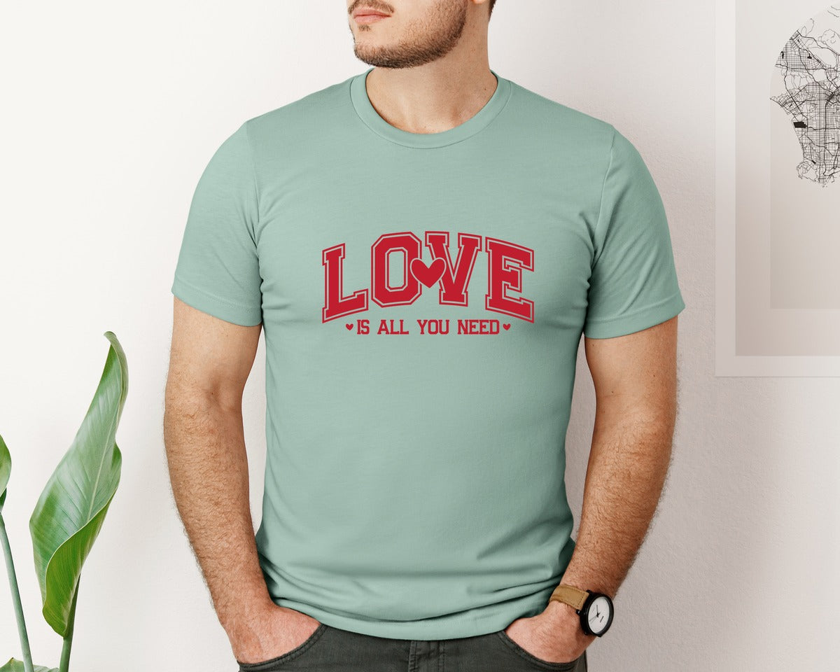 brand:Bella Canvas|color:Dusty Blue|Love Is All You Need Valentines Days Graphic T-Shirt