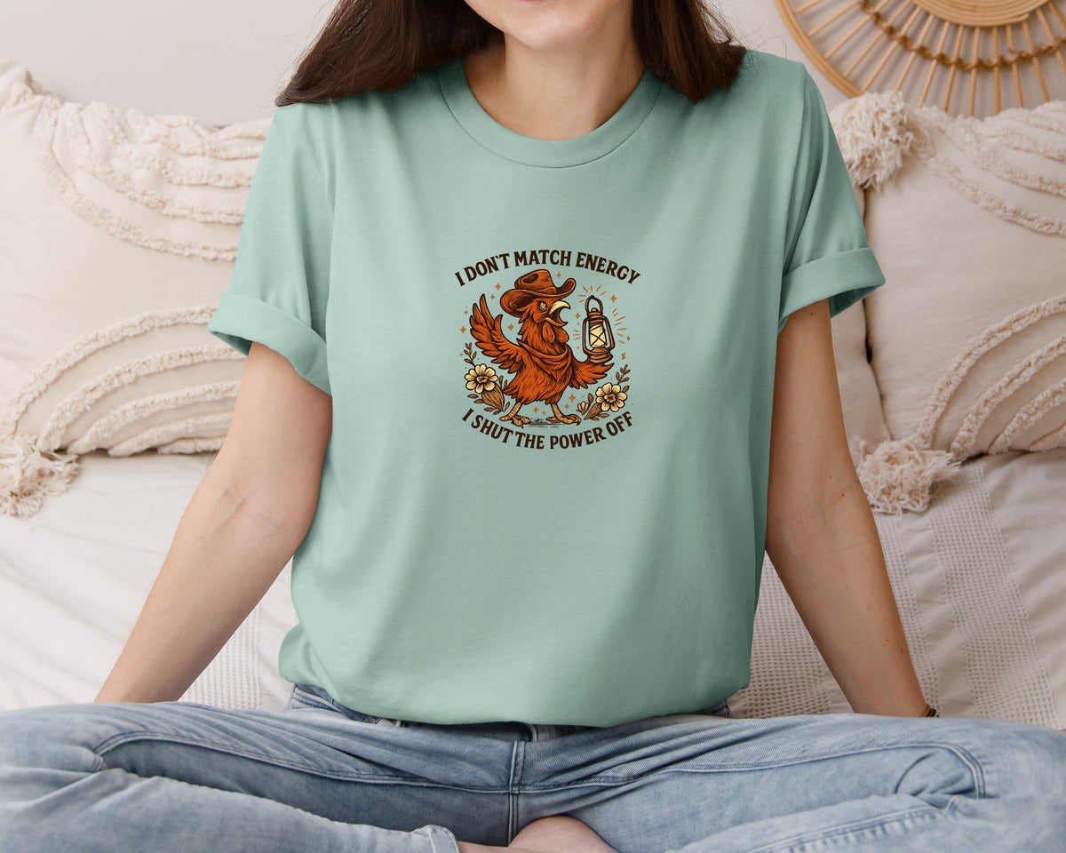 brand:Bella Canvas|color:Dusty Blue|I Dont Match Energy Pngvintage Cowboy Graphic T-Shirt