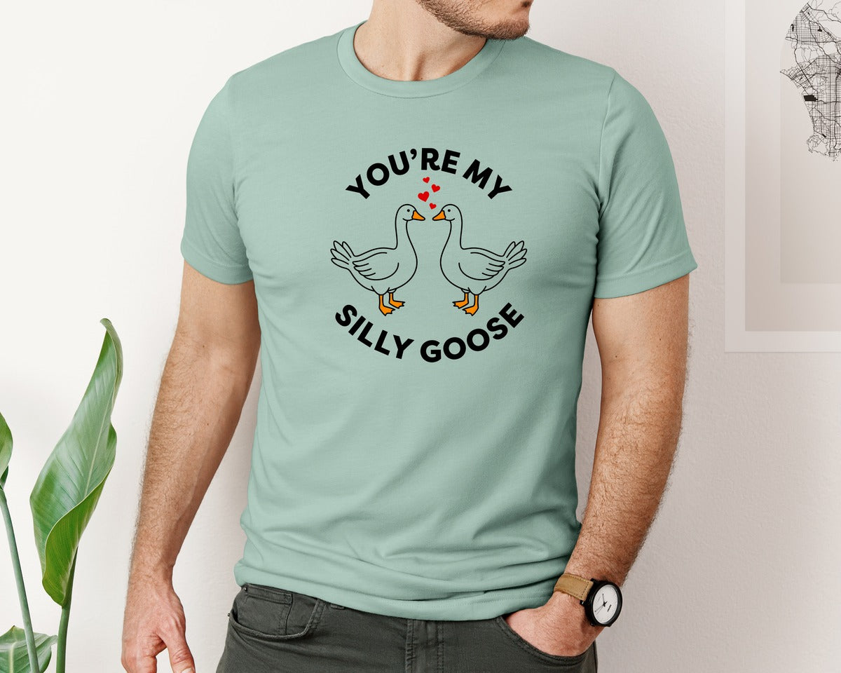 brand:Bella Canvas|color:Dusty Blue|Silly Goose Valentine Goose Graphic T-Shirt