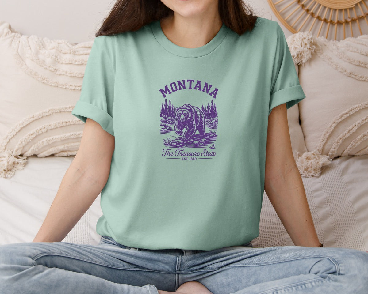 brand:Bella Canvas|color:Dusty Blue|Montana The Treasure State Graphic T-Shirt
