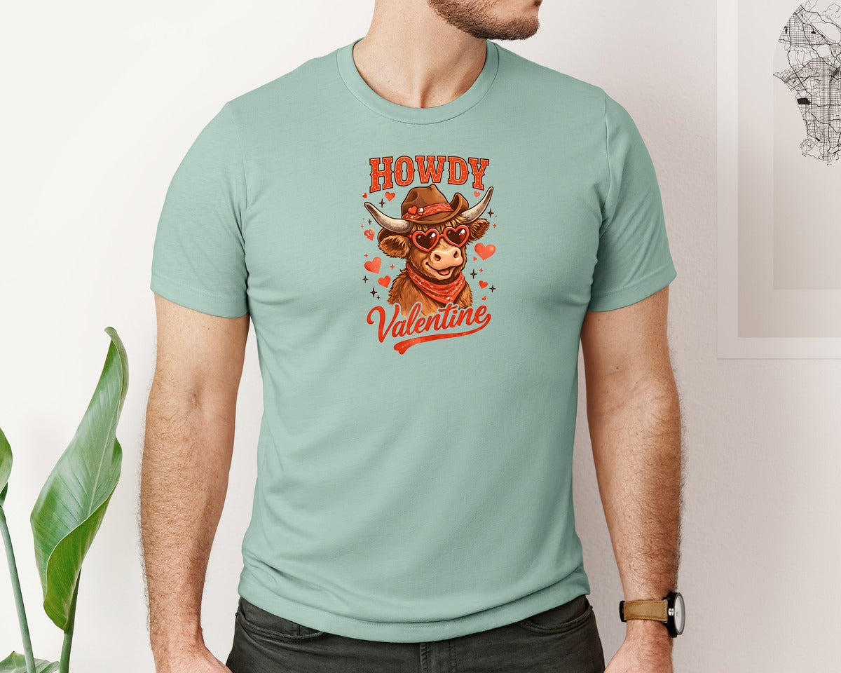 brand:Bella Canvas|color:Dusty Blue|Howdy Valentine Cow Pngvalentine Graphic T-Shirt