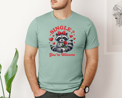 brand:Bella Canvas|color:Dusty Blue|Funny Single Raccoon Valentine Graphic T-Shirt