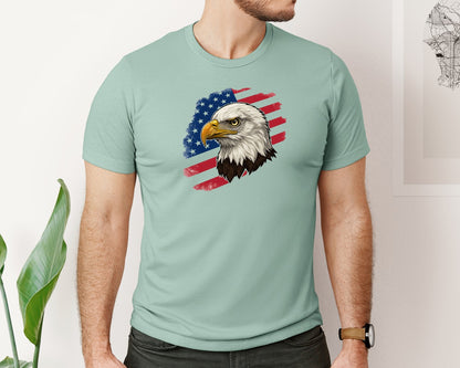 brand:Bella Canvas|color:Dusty Blue|American Eagle With Flag Patriotic Graphic T-Shirt