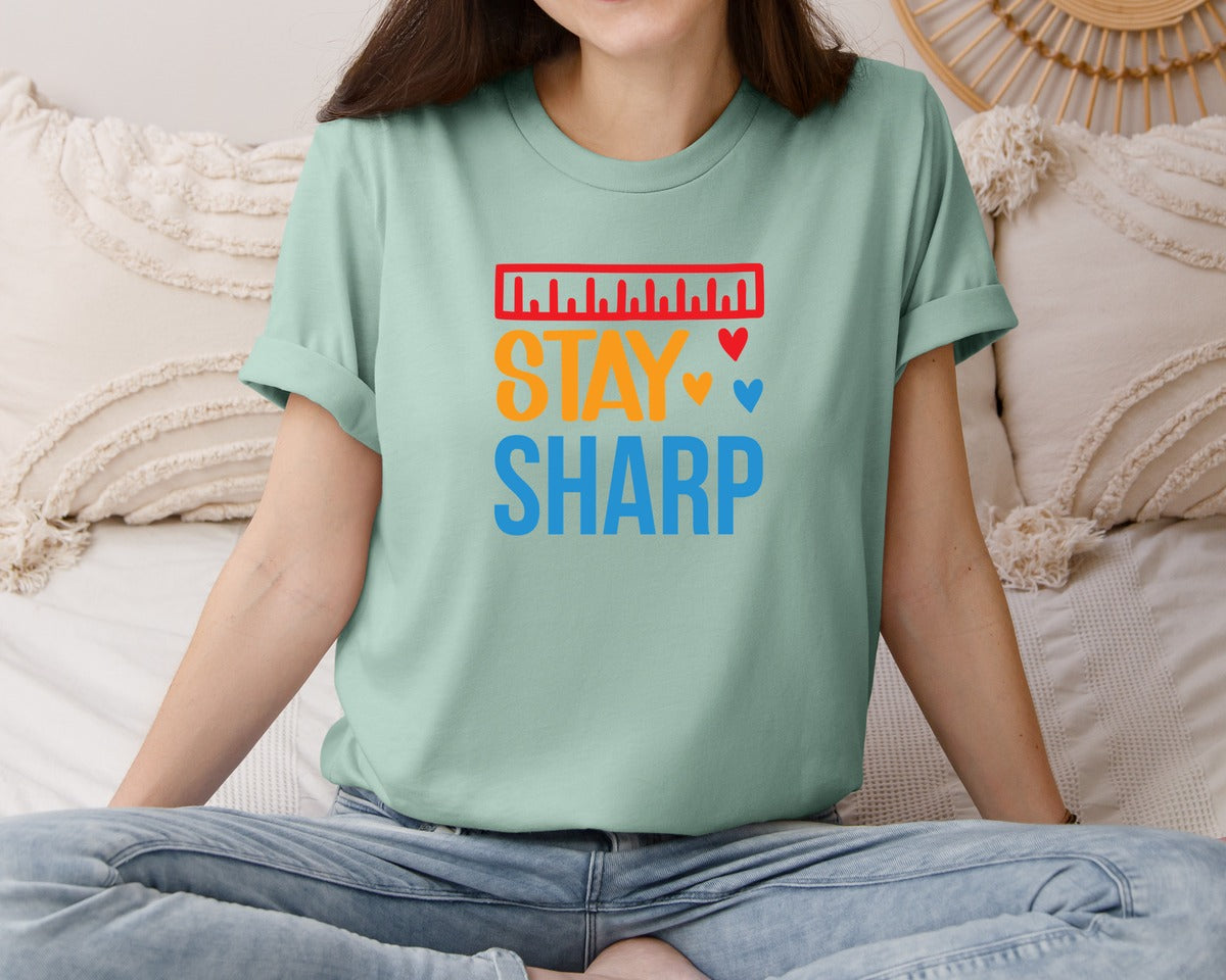 brand:Bella Canvas|color:Dusty Blue|Stay Sharp Design Graphic T-Shirt