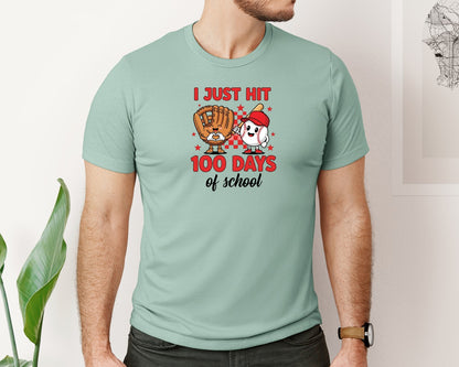 brand:Bella Canvas|color:Dusty Blue|I Just Hit 100 Days Of School 9 Graphic T-Shirt