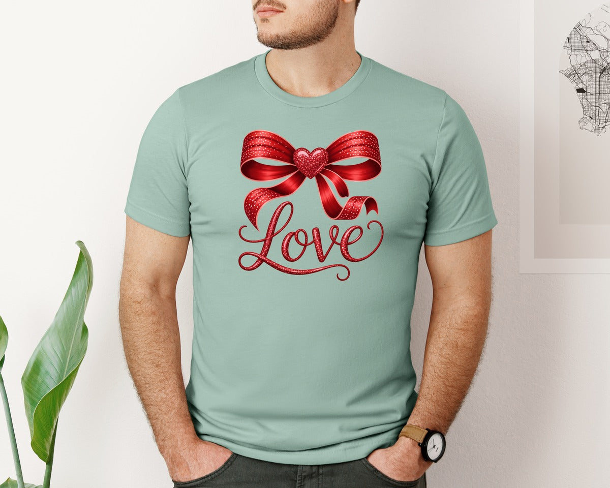 brand:Bella Canvas|color:Dusty Blue|Pink Valentine Coquette Love Love Graphic T-Shirt