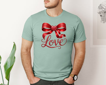 brand:Bella Canvas|color:Dusty Blue|Pink Valentine Coquette Love Love Graphic T-Shirt