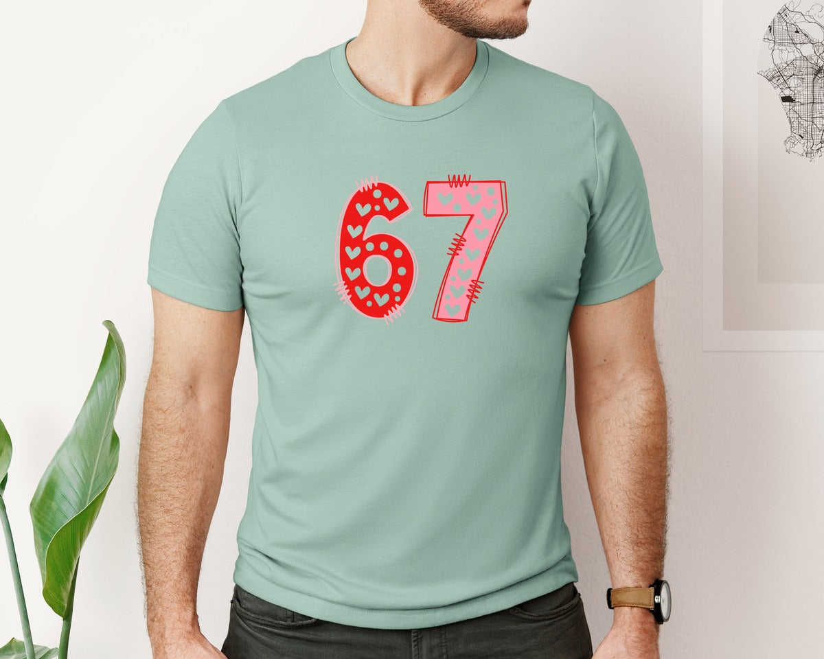 brand:Bella Canvas|color:Dusty Blue|Six Seven 6 7 Valentines Day Trend Graphic T-Shirt