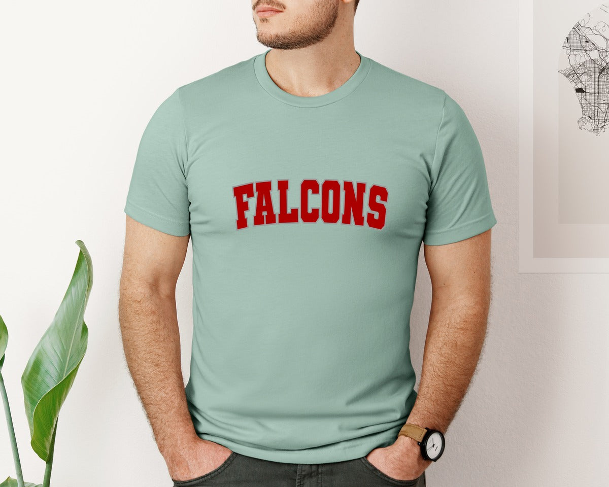 brand:Bella Canvas|color:Dusty Blue|Falcons Football Team Red And Grey Graphic T-Shirt