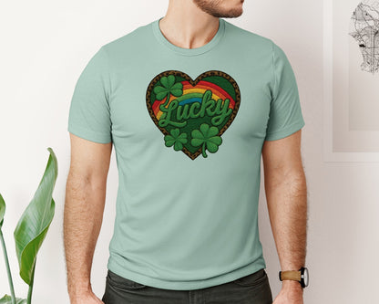 brand:Bella Canvas|color:Dusty Blue|Lucky Heart With Leopard Graphic T-Shirt