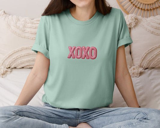 Faux Embroidery Pink Xoxo Graphic T-Shirt