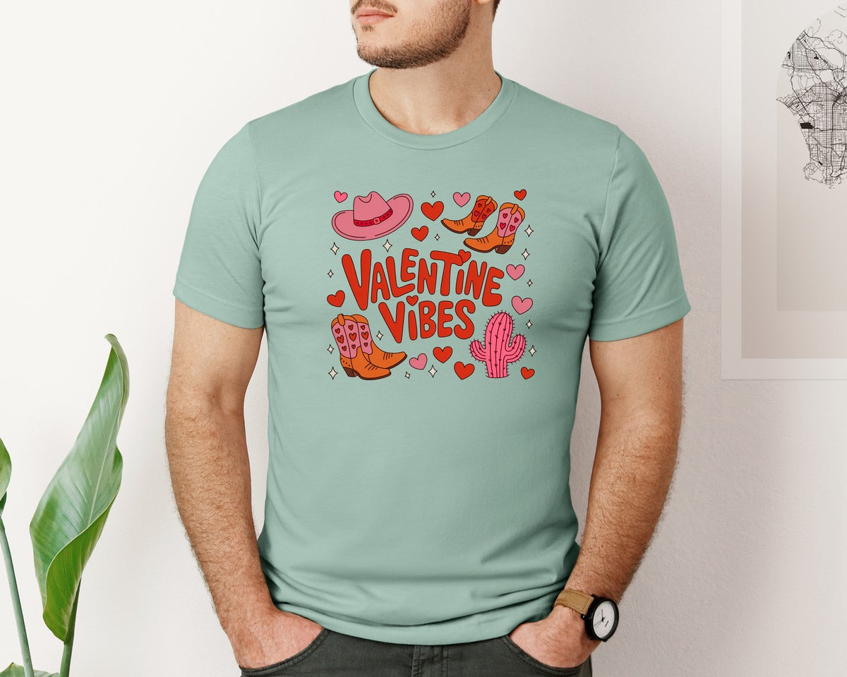 brand:Bella Canvas|color:Dusty Blue|Valentine Vibes Country Girl Graphic T-Shirt