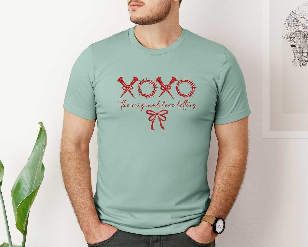 brand:Bella Canvas|color:Dusty Blue|Xoxo The Original Love Letters Chri Graphic T-Shirt