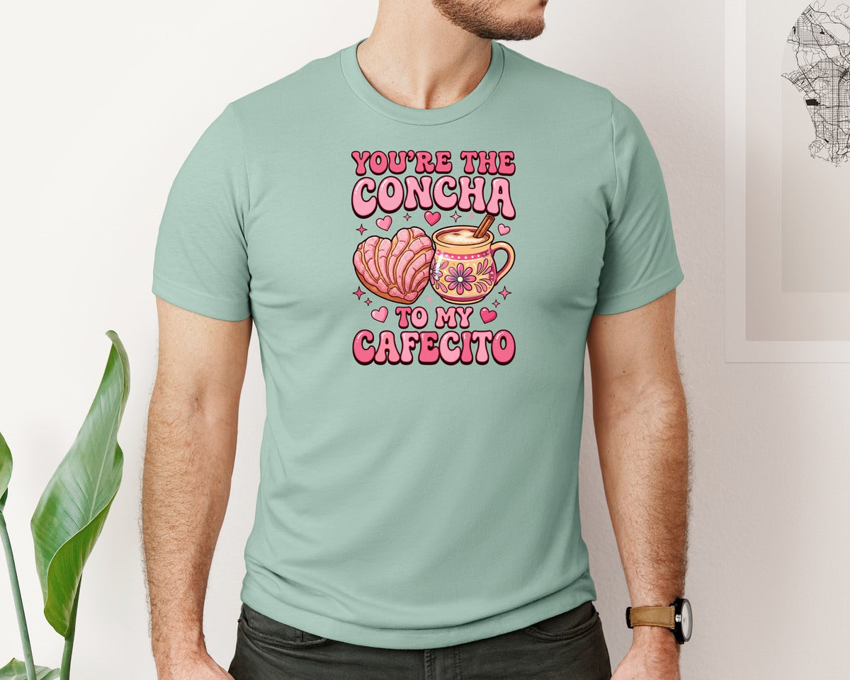 brand:Bella Canvas|color:Dusty Blue|Valentine Concha And Cafecito Graphic T-Shirt