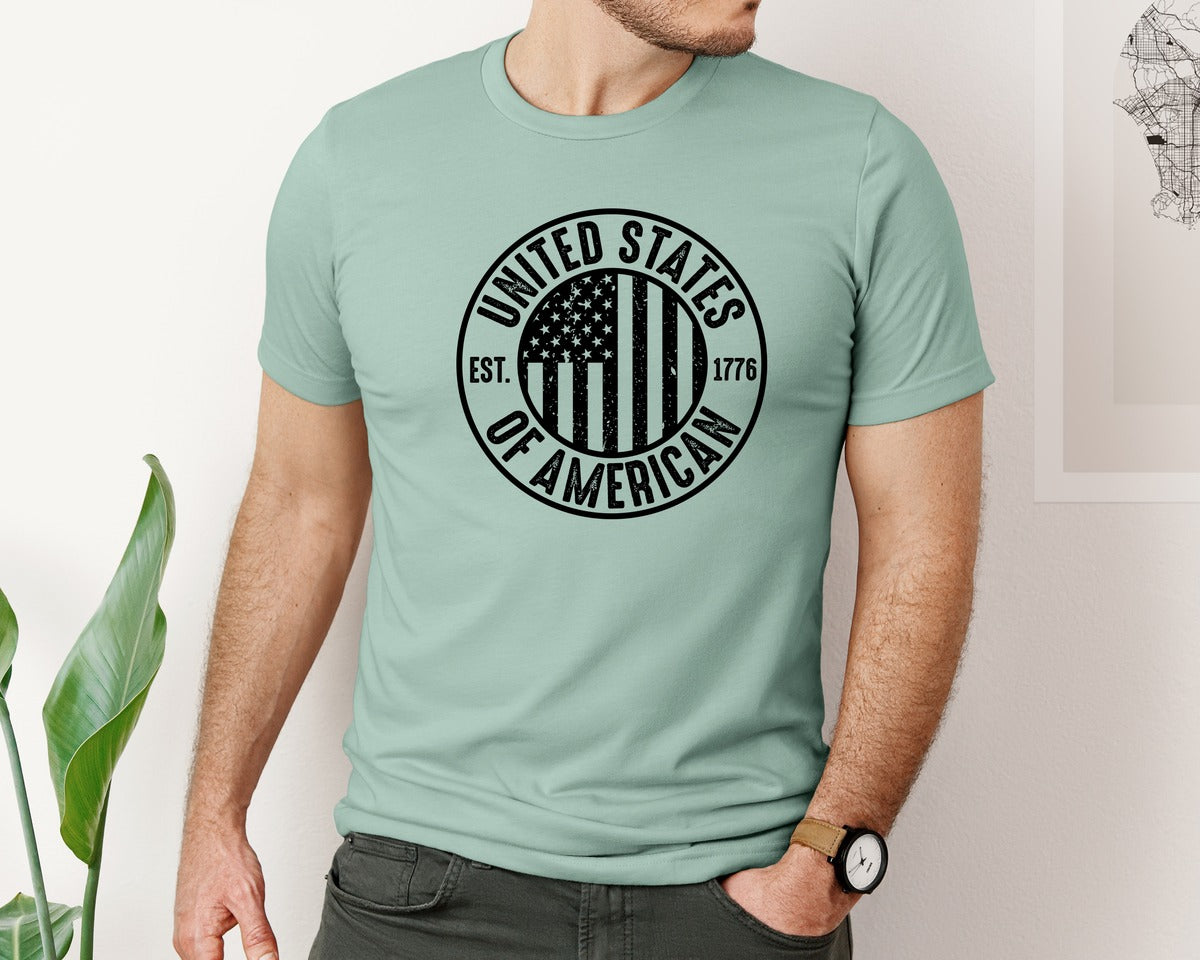 brand:Bella Canvas|color:Dusty Blue|United States Of America Patriotic Graphic T-Shirt