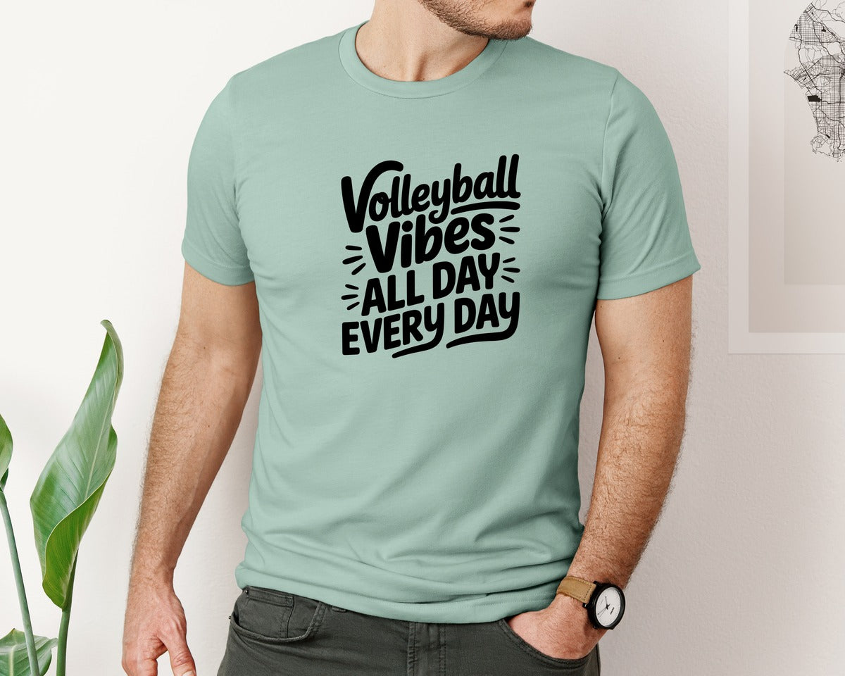 brand:Bella Canvas|color:Dusty Blue|Volleyball Vibes Volleyball Game 2 Graphic T-Shirt