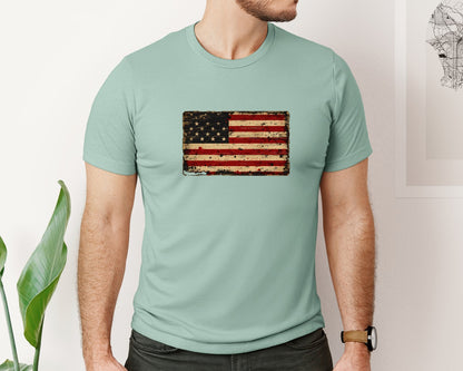 brand:Bella Canvas|color:Dusty Blue|Distressed American Flag Grunge Usa 2 Graphic T-Shirt