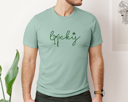brand:Bella Canvas|color:Dusty Blue|Lucky St Patricks Day Coquette 7 Graphic T-Shirt