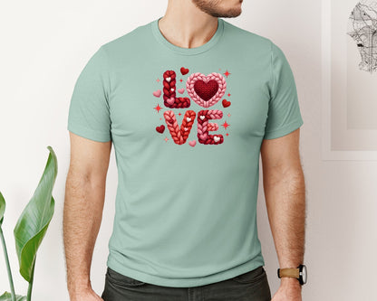 brand:Bella Canvas|color:Dusty Blue|Faux Yarn Love Valentine 4 Graphic T-Shirt