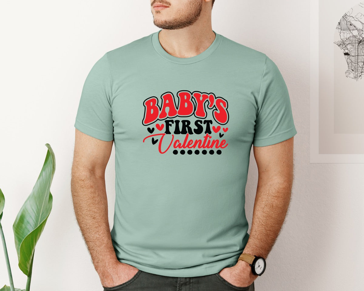 brand:Bella Canvas|color:Dusty Blue|Babys First Valentine Graphic T-Shirt