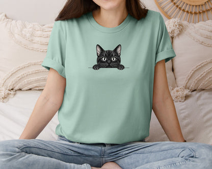 brand:Bella Canvas|color:Dusty Blue|Black Cat Peeking Cartoon Graphic T-Shirt