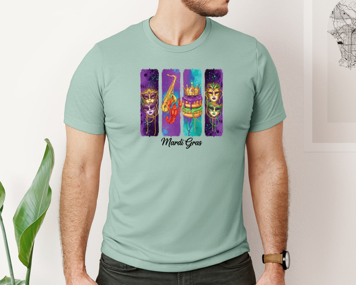 brand:Bella Canvas|color:Dusty Blue|Brushstroke Mardi Gras 8 Graphic T-Shirt