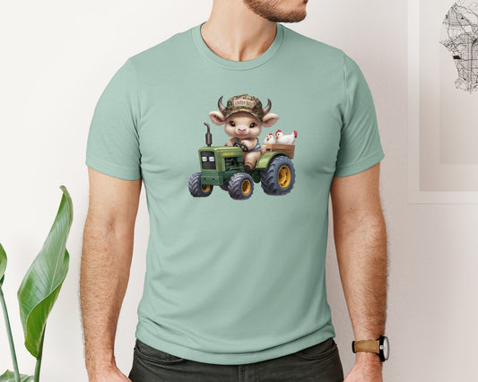 Farm Boy Cow Cute Tractor Art Graphic T-Shirt
